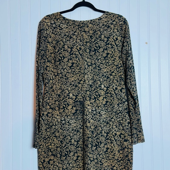 Peruvian Connection Sheath Dress Long Sleeve Brown Black Knee Length Large - Picture 8 of 10